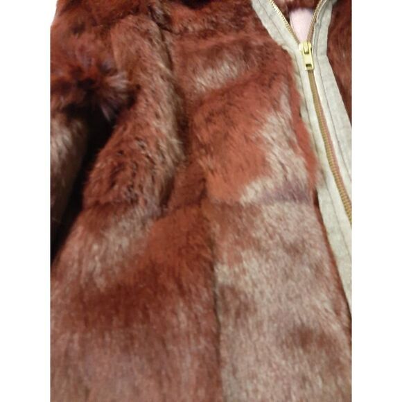 Rabbit Fur Zip Up Coat Deep Red - Picture 3 of 9